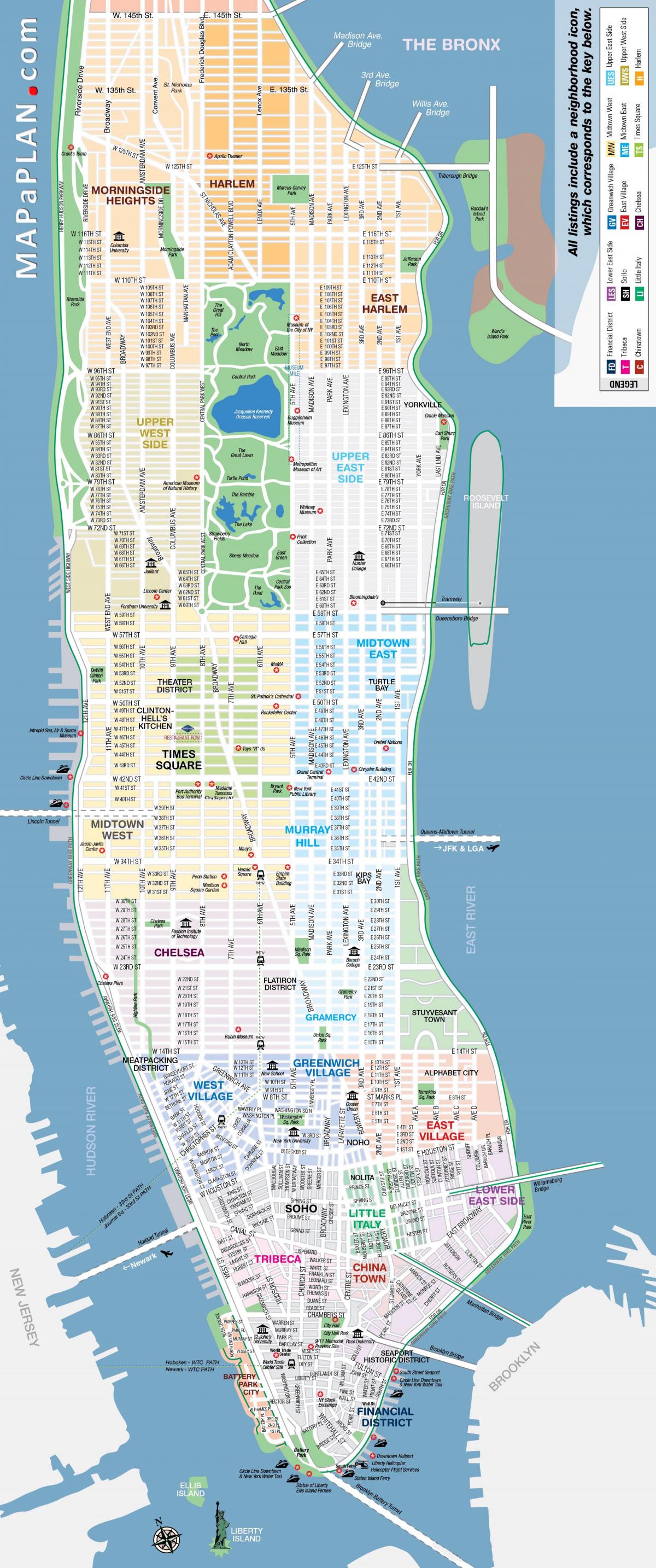 zdarma tisknutelné mapy Manhattanu, NYC