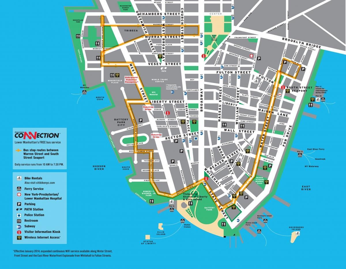 dolní Manhattan walking tour mapě