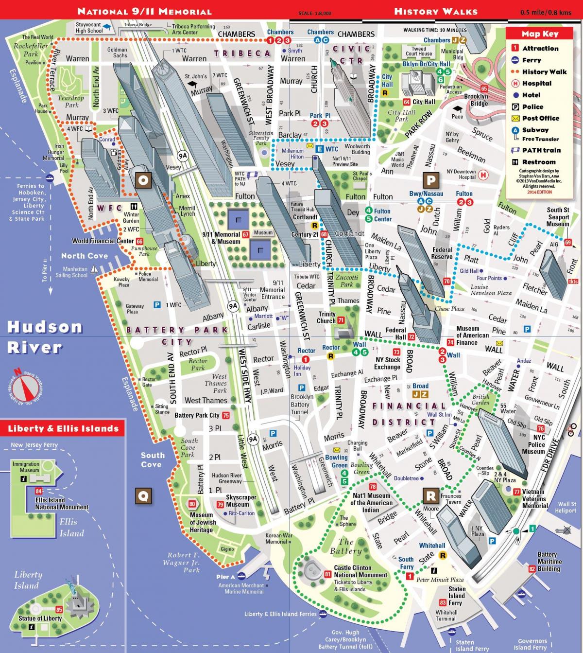 dolní Manhattan turistická mapa