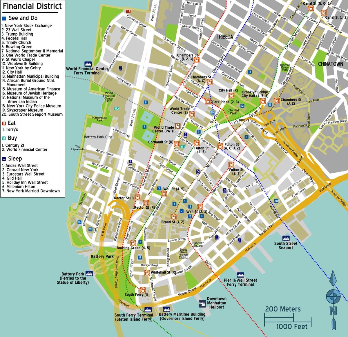 mapa v centru Manhattanu, ny