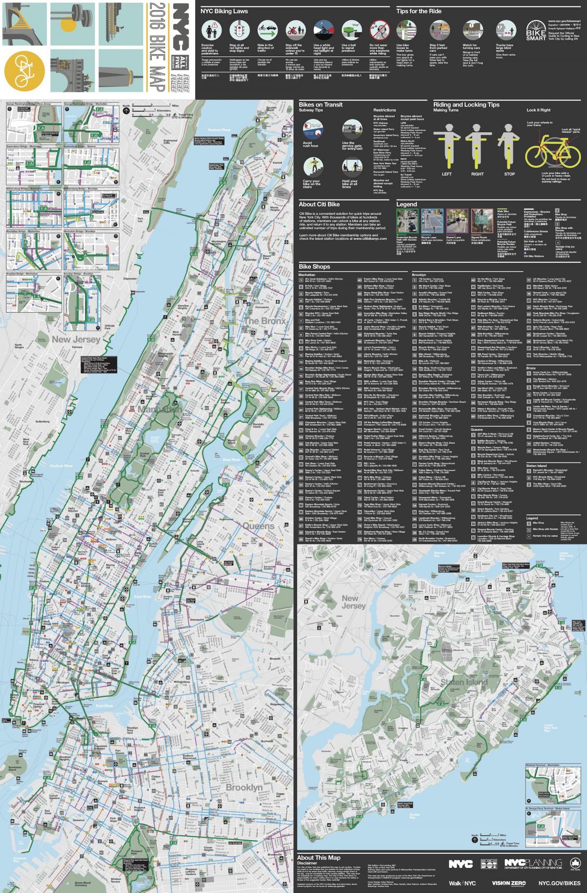 Manhattan cyklistická mapa