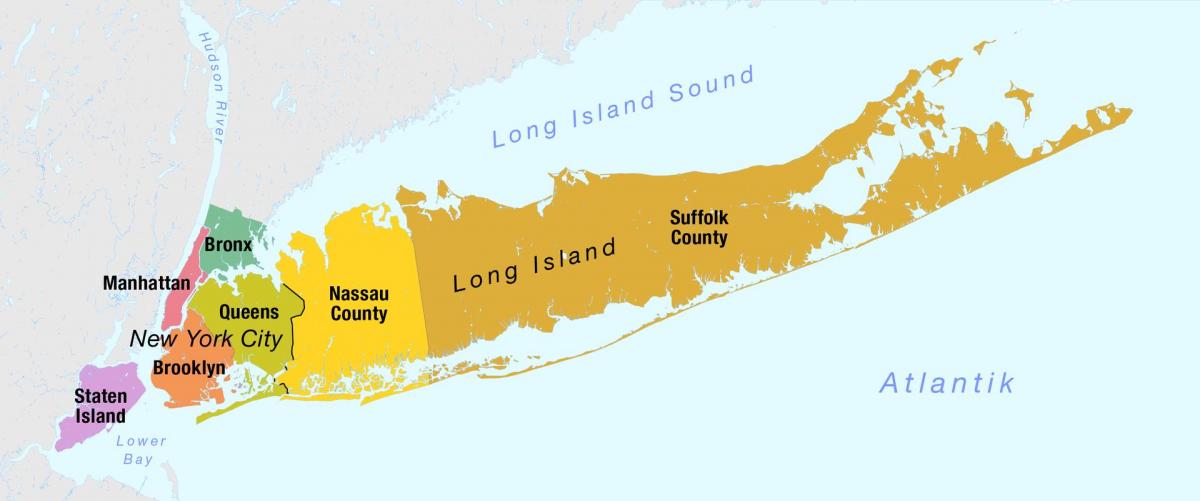 mapa New Yorku, Manhattan a long island
