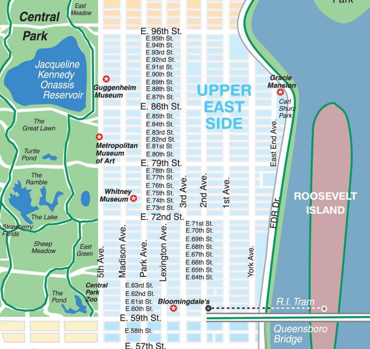 mapa upper east side na Manhattanu