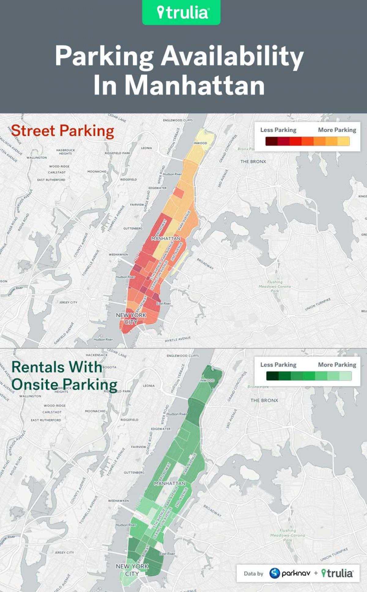 NYC parkování na ulici, mapy Manhattanu