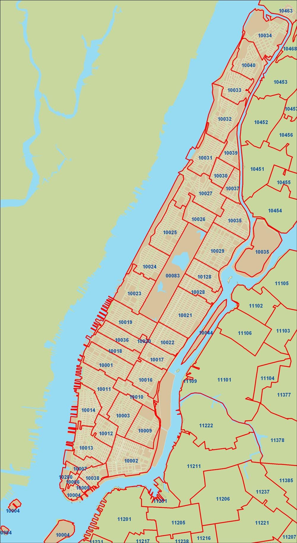 NYC psč mapu Manhattanu
