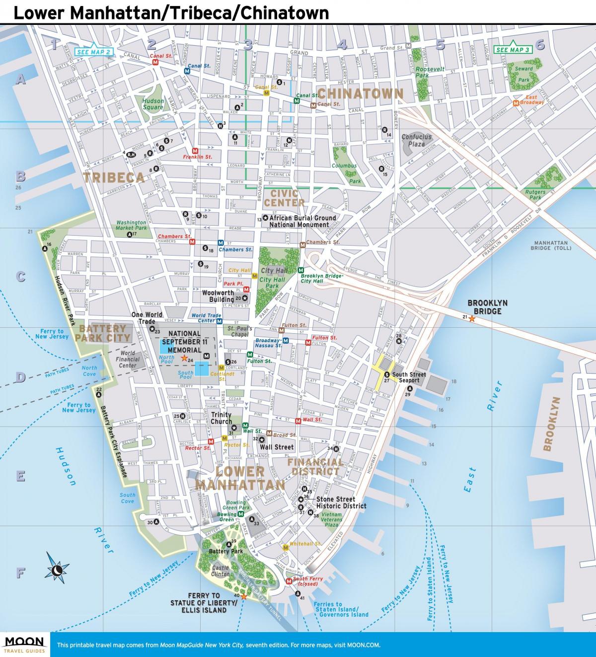 mapa dolní Manhattan, ny