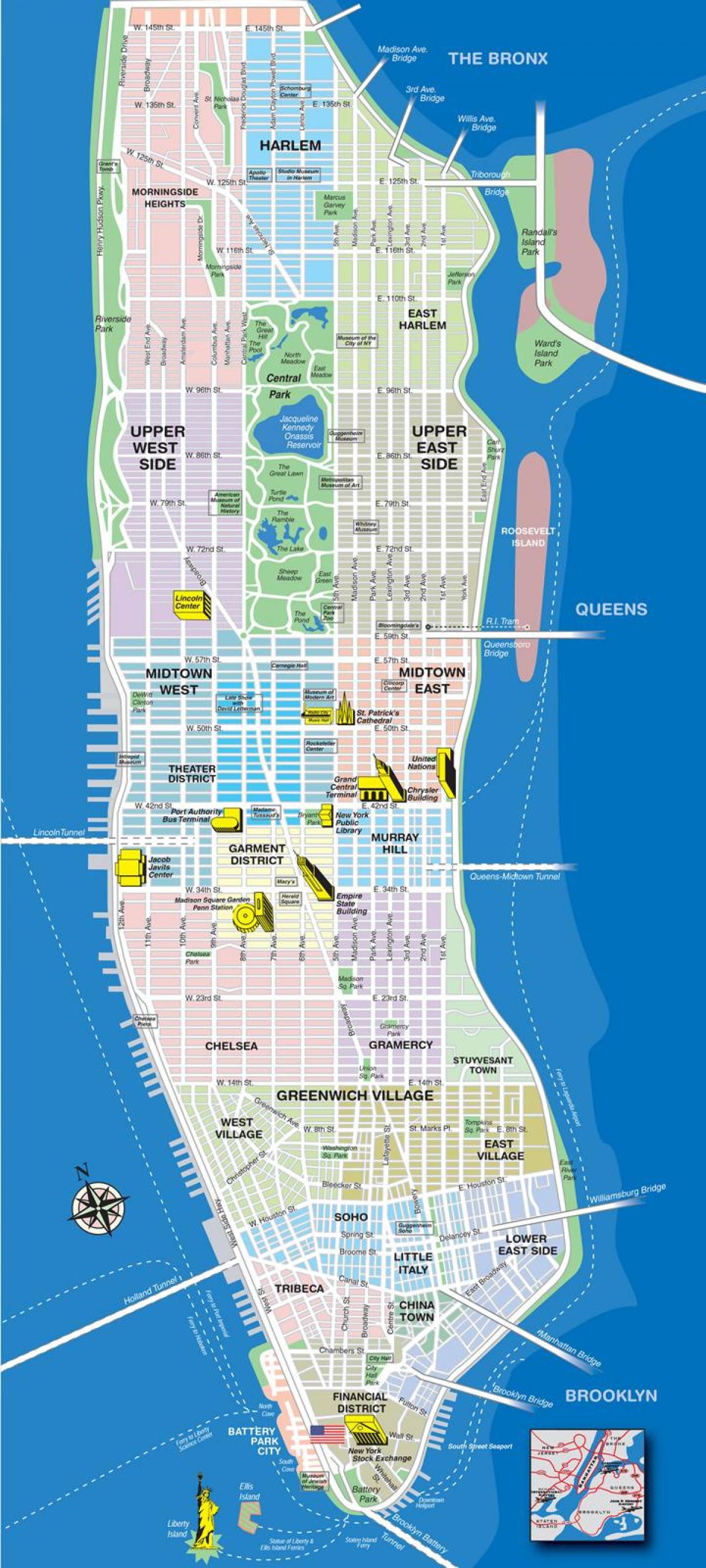 mapa horní Manhattan čtvrtí