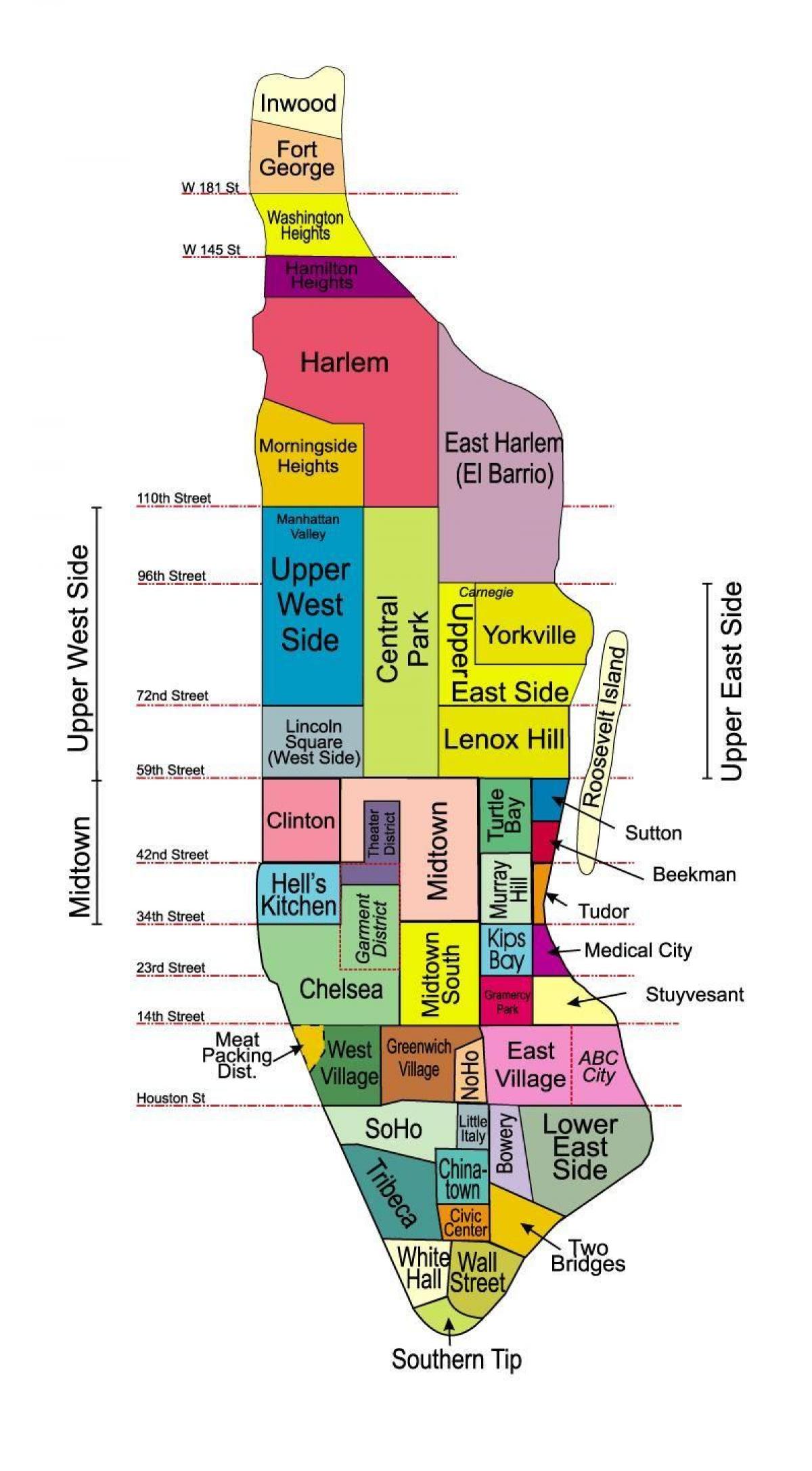tisk mapa Manhattanu čtvrtí
