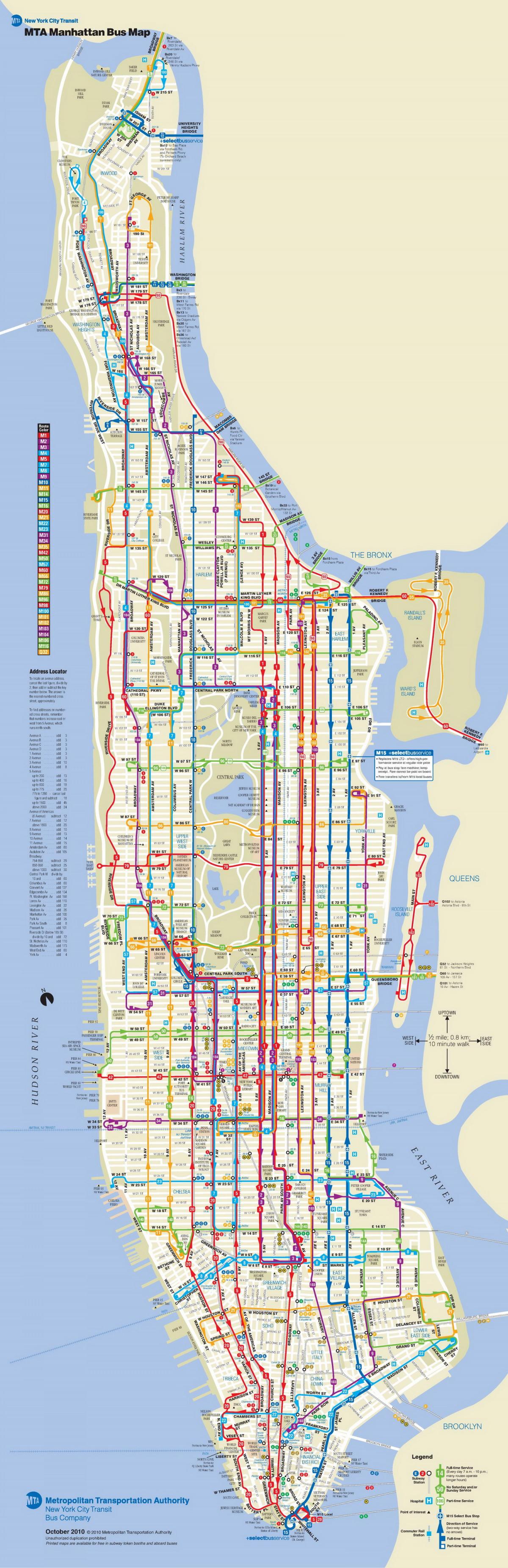 Manhattan bus mapa se zastávkami