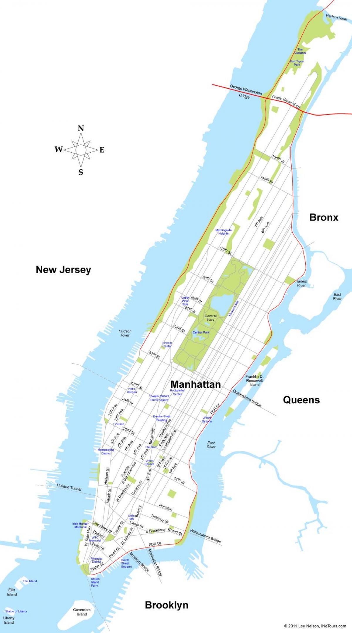 mapa ostrov Manhattan, New York
