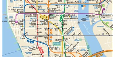 Mapa dolního Manhattanu metrem