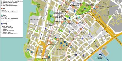Mapa dolní Manhattan s názvy ulic